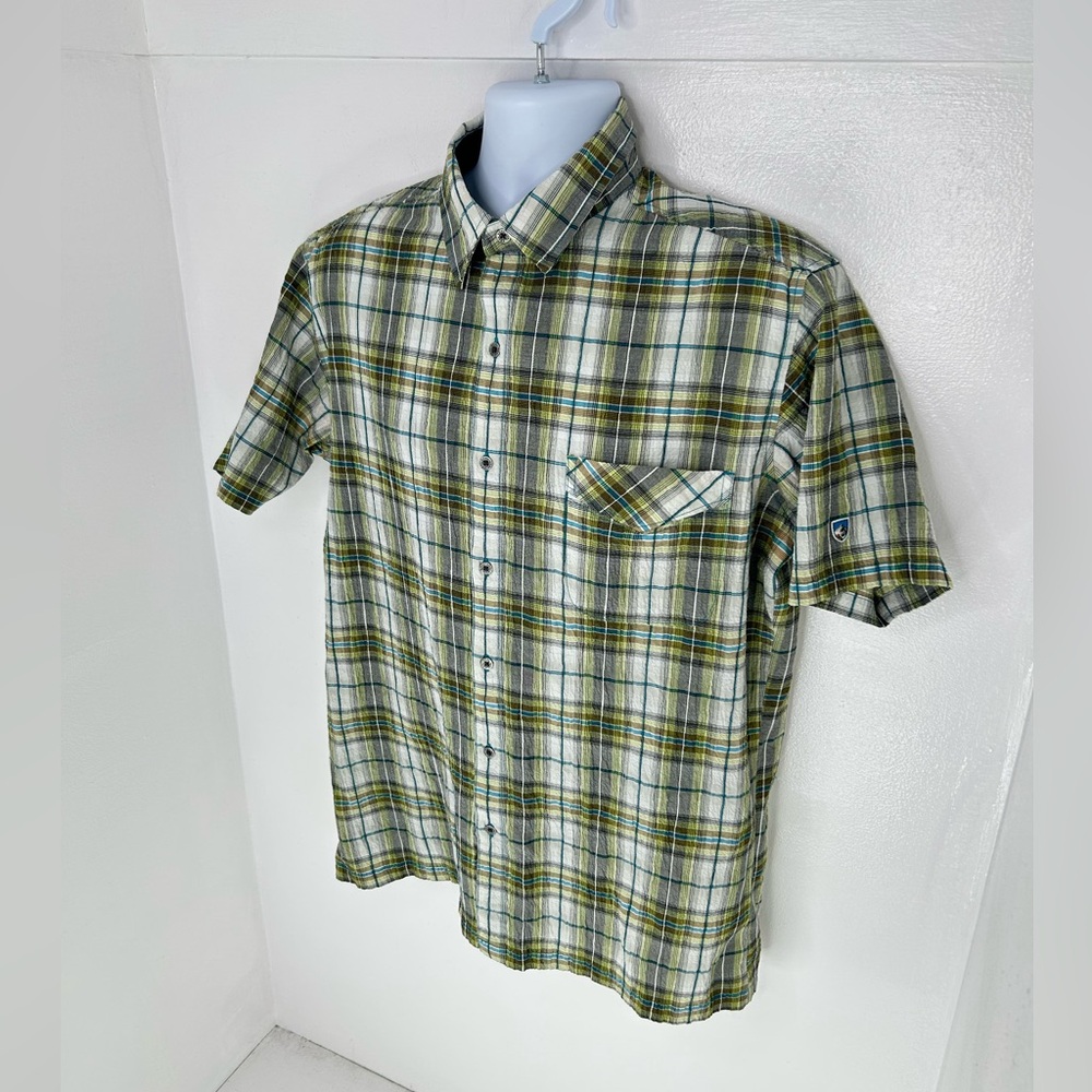 Kuhl Green Plaid Seersucker Button Down Shirt Large Hiking Fishing Outdoors Gorp - Picture 3 of 13